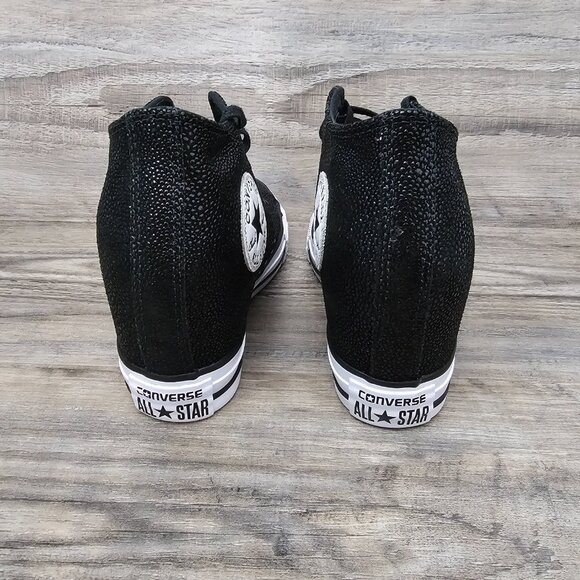 Converse Chuck Taylor All Star Lux Mid Hidden Wedge Black Textured Sneaker Shoe - Picture 6 of 10